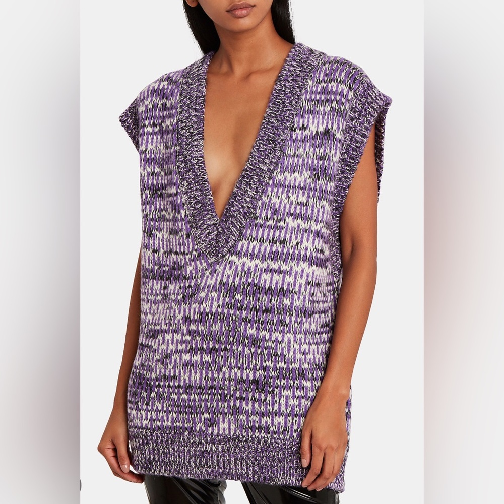 Ganni Hand Knit Italian Wool Alpaca Purple Melange Sweater Vest
